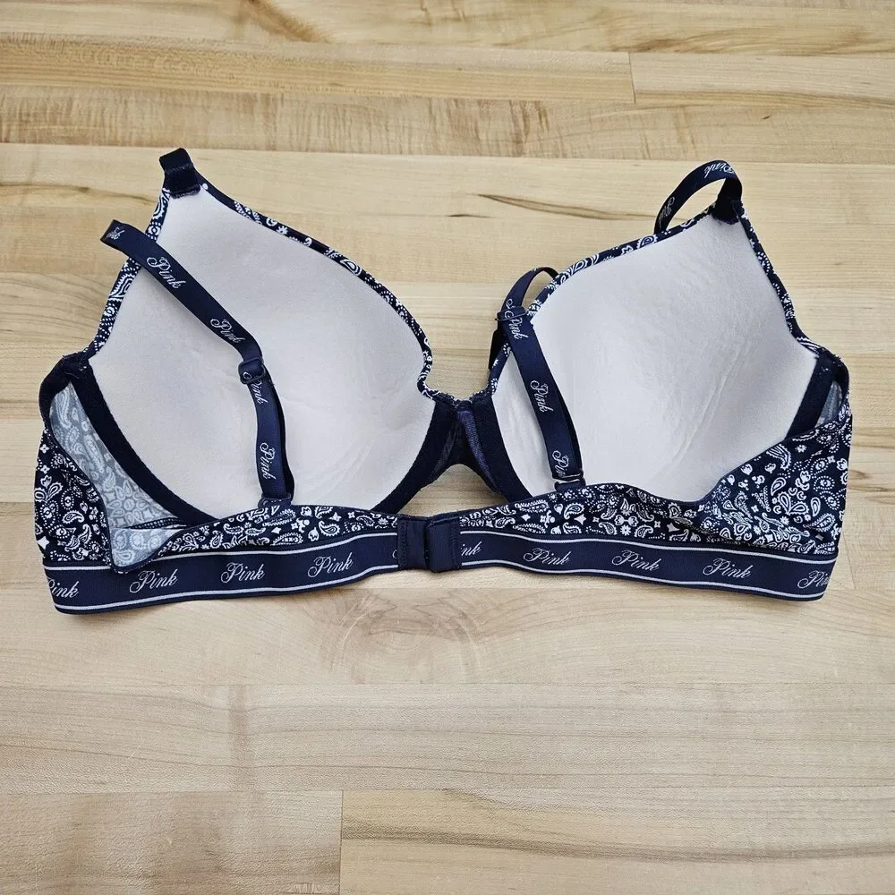 Victoria’s Secret 40B Wear Everywhere Padded Push Up Bra Bandana Print Underwire - Picture 2 of 5